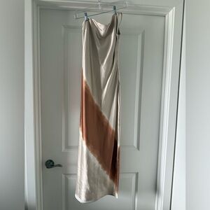 Forever 21 Cream and Brown Satin Dress